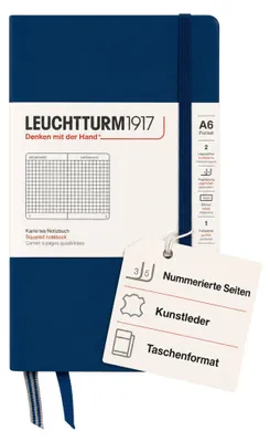 Produktbild von LEUCHTTURM1917 342919 Notizbuch Pocket (A6), Hardcover, 187 Nummerierte Seiten, Marine, Kariert