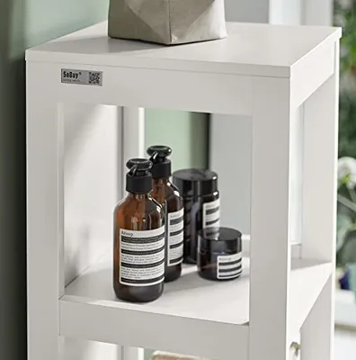 Image de Armoire de rangement haute pour salle de bain blanche de Rootz avec 3 étagères et 2 tiroirs