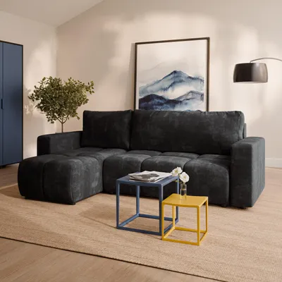 Produktbild von Masseno Ecksofa RAMIL mit Schlaffunktion L-Form, Sofa mit Bettkasten, Wohnzimmersofa, Couch, Soffa, Bettsofa, Couchgarnitur- Schwarz, LUMO 80