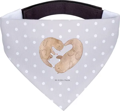 Produktbild von Mr. & Mrs. Panda Hunde Halstuch Otter Herz - Grau Pastell - Geschenk, Für, Hund, Hunde-Halstuch, Liebe, Hochzeitstag, Tuch