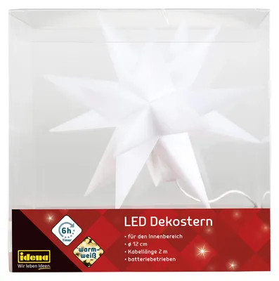 LED-Stern, weiß, warmweiß, 18 LEDs, Timer, 2 m Kabel, Ø 12 cm