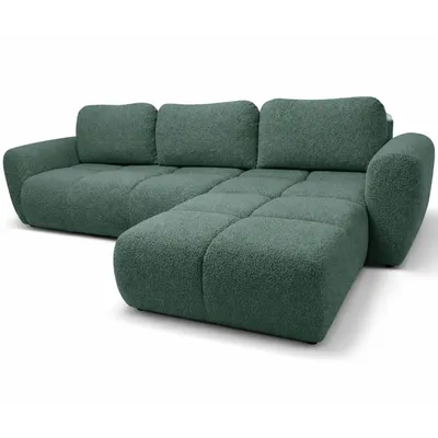 Produktbild von Ecksofa Agnello mit Schlaffunktion – Premium-Steppung, Bouclé-Stoff, Bettkasten | 290 × 185 cm | Recht | Meeresgrün