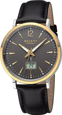 Produktbild von Regent Leder Herren Uhr Armbanduhr Quarz schwarz Funkuhren D2URFR285