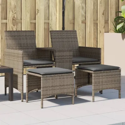 Produktbild von ZMH Gartensofa 2-Sitzer mit Tisch und Hockern Grau Poly Rattan
