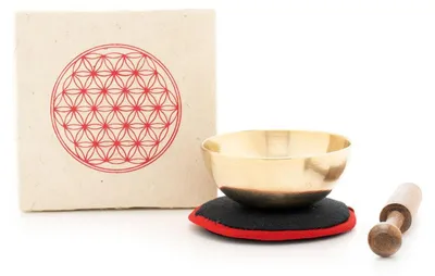 Produktbild von Mini Klangschale 10 cm in Box natur mit Blume des Lebens, handgefertigt Nepal