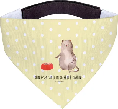 Produktbild von Mr. & Mrs. Panda Hunde Halstuch Katze Fressen - Gelb Pastell - Geschenk, Tuch, kleines, Hundehalstuch, Hund