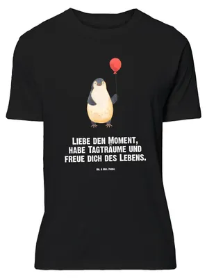 Produktbild von Mr. & Mrs. Panda Tshirt Pinguin Luftballon - Schwarz - Geschenk, Pinguine, Oversize T-Shirt, Shirt, Lustiges, Neustart, mit Spruch, Liebe, Glück