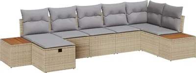 Image de vidaXL Ensemble de canapé de jardin avec coussins 7 pcs Beige Poly Rattan