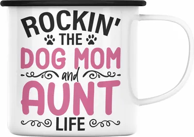 Produktbild von Trendation - Tante Hundemama Geschenk Beste Tante Emaille Tasse Hunde Mutter Geschenkidee Lustig (Schwarz)