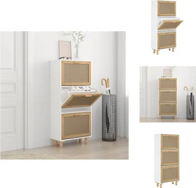 Immagine prodotto di vidaXL Scarpiera bianca 52x25x115 cm in legno e rattan naturale - Scarpiere e armadietti