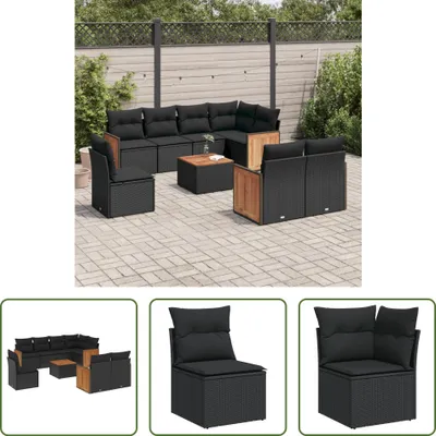Produktbild von The Living Store 9-tlg. Garten-Sofagarnitur mit Kissen Schwarz Poly Rattan