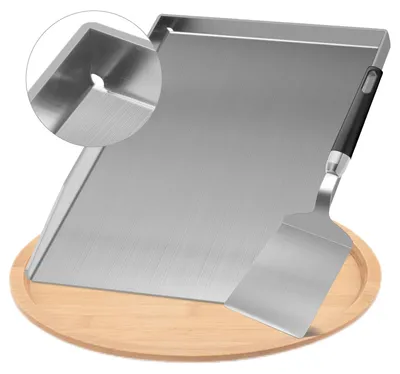 Image de Plaque de cuisson en acier inoxydable - Plaque de cuisson pour gaz/charbon - Accessoire de barbecue - 28 x 20 cm - Résistante aux températures - Cuisson saine - Plaque de cuisson
