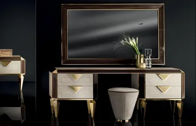 Produktbild von Schminktisch Spiegel + Hocker Frisierkommode Frisiertisch Kosmetik arredoclassic