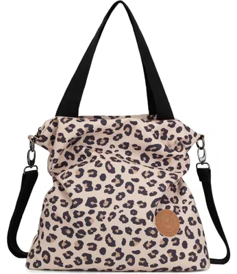 Image de Sac bandoulière Damen Canvas avec motif léopard, grande capacité, 41x10x38 cm, couleur marron