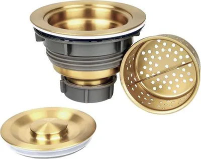 Produktbild von Famanu Abflussfilter für Spüle, 304 Edelstahl, mit abnehmbarer tiefer Abfallkammer und Dichtungsdeckel, 3-1/2 Zoll, goldfarben