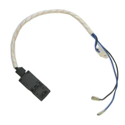 A close-up studio shot of a safety switch with wires.