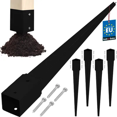 Produktbild von KOTARBAU® 4 Stk. Pfostenträger zum Einschlagen 51x51x600mm Verzinkt-pulverbeschichteter Stahl Einschlaghülse Erdanker Einschlagbodenhülse Gartenzaun Erdungsspieß Bodenanker Einschlaghülsen Holzpfosten