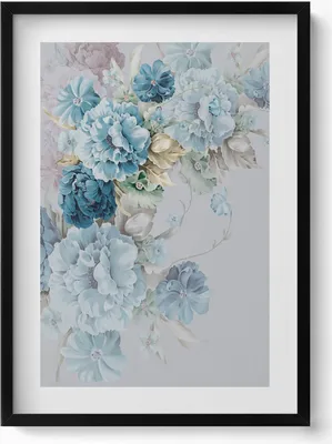 Produktbild von Gemälde mit zarten Pfingstrosenblüten– Wandbild mit Rahmen – Gerahmtes Bild  – Wanddekoration – 50x70 cm –  Schwarz Rahmen