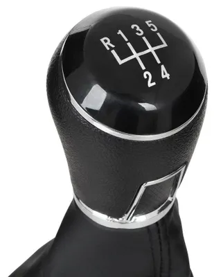 Image de VW Polo V 6R 2009 - Pommeau de levier de vitesses NOIR + soufflet de levier de vitesses avec cadre CHROME, 5 VITESSES