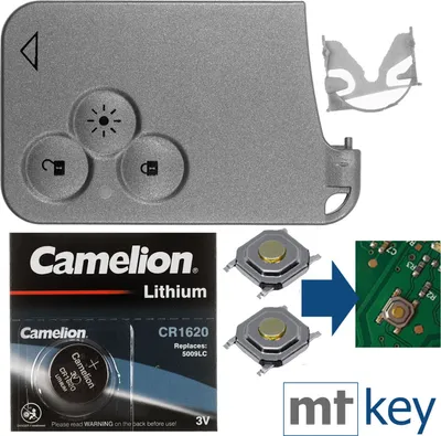 Produktbild von Auto Schlüssel Funk Fernbedienung 1x Keycard Gehäuse 3 Tasten + 1x CR1620 Batterie + 2X Mikrotaster kompatibel mit Renault