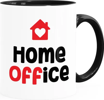 Produktbild von Kaffee-Tasse mit Aufdruck Home Office Bürotasse Arbeit zuhause Herz lustige Kaffeebecher MoonWorks® schwarz Keramik-Tasse