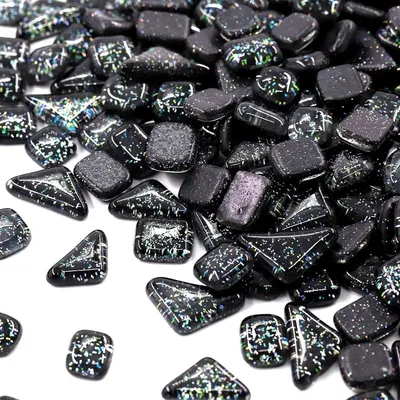 Productafbeelding van Mozaïek Steentjes - Glasstukjes Glitter - Decoratie Knutselen - Gemengde Vormen - 200 Gram - Zwart