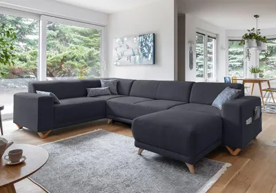 Produktbild von MIUFORM Classy Sophie - Ecksofa mit Bettfunktion und Bettkasten U-FORM LINKS - 330x212cm - Dunkelgrau - Sofa Schlafsofa Couch