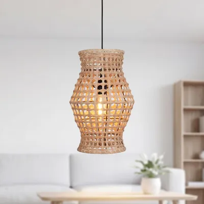 Produktbild von Hängelampe Boho Rattan Geflecht Schwarz E27 Ø30 cm Pendelleuchte Esstisch