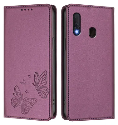 Image de Étui en cuir pour Samsung Galaxy A20E / A10E, motif papillon en relief, étui portefeuille à rabat avec support, violet