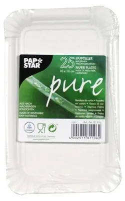 Immagine prodotto di PAPSTAR 81196 PAPSTAR Papp-Teller "pure" eckig, 100 x 160 mm, weiß, 25er