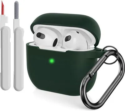 Produktbild von Famanu Silikonhülle für AirPods 3 mit Reinigungsset und Karabiner - Dunkelgrün