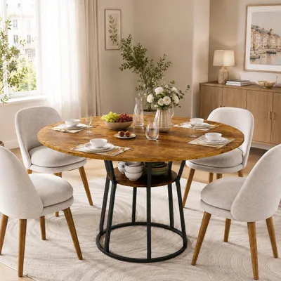 Produktbild von INONEFT Esstisch 120×75 cm, für 6 Personen, Esszimmertisch mit Zusammenbau von 4 Tischplatten, Küchentisch mit Offene Ablage und Verstellbare Fuβe, KI-generiertes Bild
