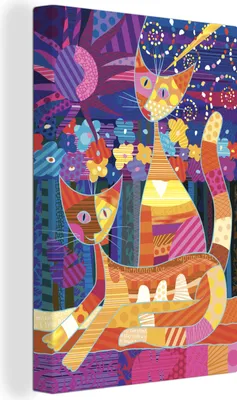 Obrázek produktu pro OneMillionCanvasses® - Obraz na plátně - 90x140 cm, Ilustrace popartových koček, Nástěnná dekorace - Fotografie na plátně - Obraz na dřevěném rámu - Nástěnná dekorace - Ložnice
