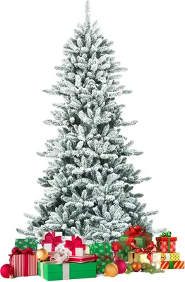 Zdjęcie produktu dla Sztuczna choinka bożonarodzeniowa – smukła jodła ołówkowa – 210 cm – pokryta śniegiem z szyszkami – 1108 końcówek z PVC – metalowa podstawa – biała