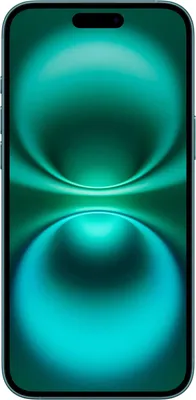 A smartphone with a green and blue abstract wallpaper.