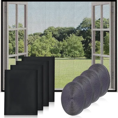 Produktbild von 4 Stück Fliegengitter Fenster, 150x130cm Moskitonetze Fenster mit 4 Rollen Selbstklebend, Zuschneidbar Mückenschutz Fenster, Moskitonetze Fenster,Unsichtbares Fenstergitter Hält/Fliegen