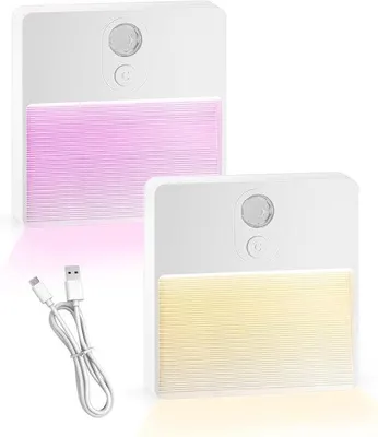 Obrázok produktu pre Sada 2 ks – nočné svetlo s pohybovým senzorom – dobíjateľná LED lampa s RGB farbami – magnetické upevnenie – do kúpeľne, spálne, chodby a kuchyne