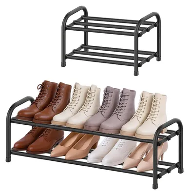 Immagine prodotto di Scaffale porta scarpe estraibile, 2 ripiani, metallo nero, 43-78 cm