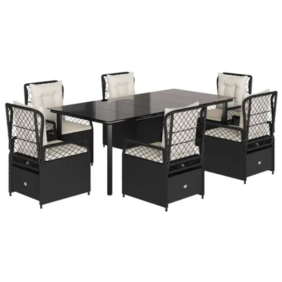 Produktbild von vidaXL 7-tlg. Garten-Essgruppe mit Kissen Schwarz Poly Rattan
