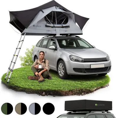 Produktbild von Juskys Autodachzelt Lago 120 x 210 cm - Wetterbeständig mit Leiter - Schwarz / Grau