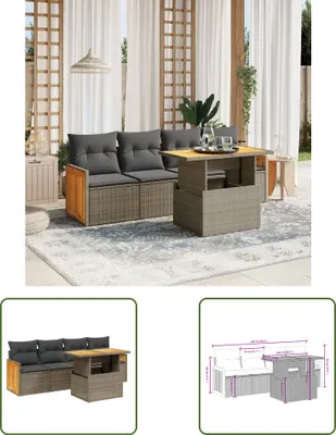 Produktbild von The Living Store 5-tlg. Garten-Sofagarnitur mit Kissen Grau Poly Rattan