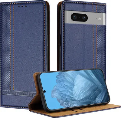 Obrázek produktu pro Pouzdro pro Google Pixel 7 kožené flipové pouzdro s funkcí stojánku modré
