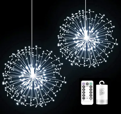 Produktbild von 198 LEDs Feuerwerk Lichterkette 8 Lichtmodi Löwenzahn Lichter Wasserdicht Innen Außen Garten Party Weihnachten Deko, Weiß