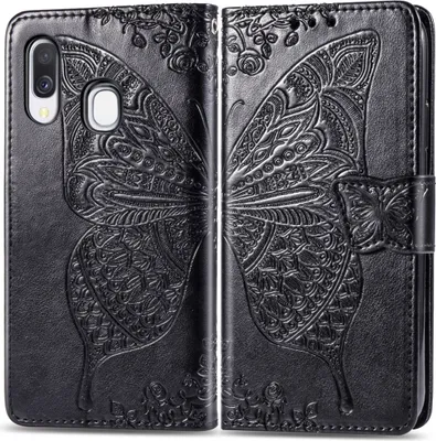 Produktbild von Mobigear Butterfly Samsung Galaxy A40 Hülle Klapphülle Geldbörse - Schwarz