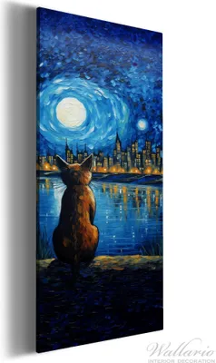 Produktbild von Wallario Premium Leinwandbild Katze im Mondschein in Größe 50 x 125 cm