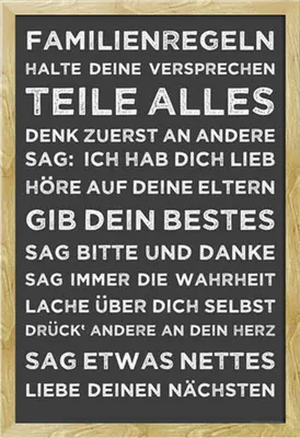 Produktbild von Motivational - Poster - Familienregeln + Wechselrahmen, Shinsuke® Maxi MDF Buche, Acryl-Scheibe