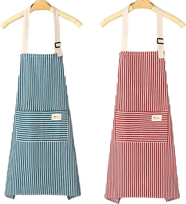 Produktbild von 2er-Pack Küchenschürzen, verstellbare Latzschürze aus weichem Material mit 2 Taschen für Damen und Herren (gestreift)