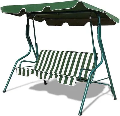 Produktbild von Famanu Terrassenschaukel 3 Personen - Verstellbares Dach, Wetterfester Stoff, Gepolstertes Kissen, Grün
