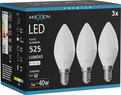 Zdjęcie produktu dla Mexen Nova 3x żarówka LED E14, C37, 5W, Neutralna - 4000K, 525 lm - L102-E14-0540-01x03