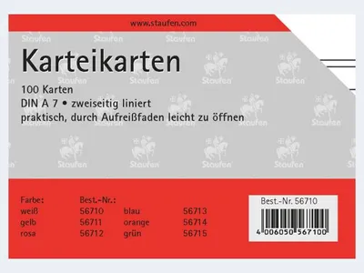 Produktbild von Karteikarten A7/100 weiß liniert